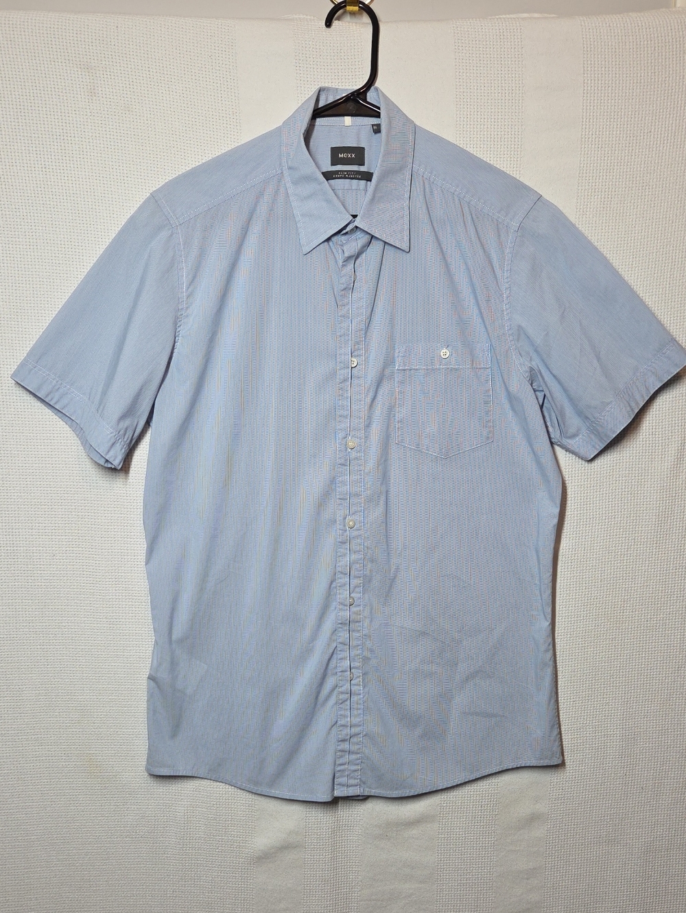 Mexx Shirt Men Large Light Blue Short-Sleeve Button-Down PTP 21"